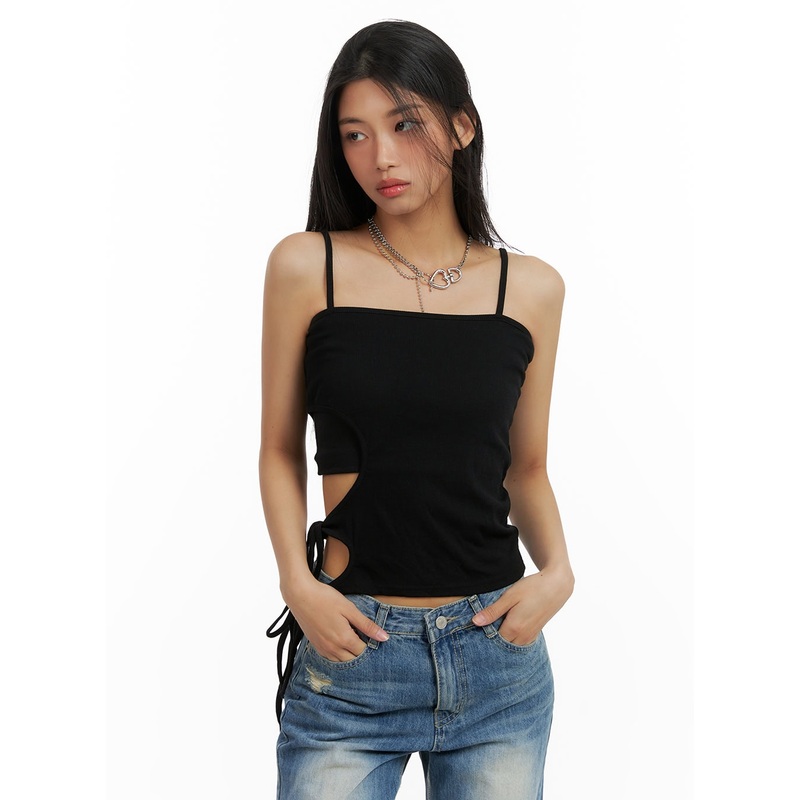 Side Cut Out Solid Cami Top CA424 Black S/M