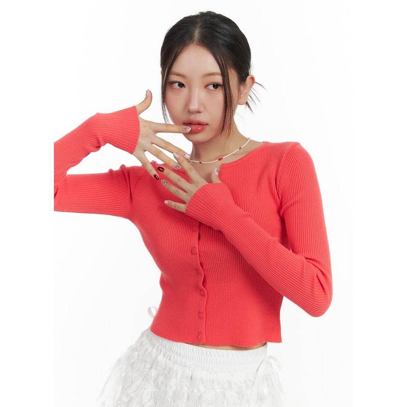 Basic Cropped Cardigan OA419 Red S/M