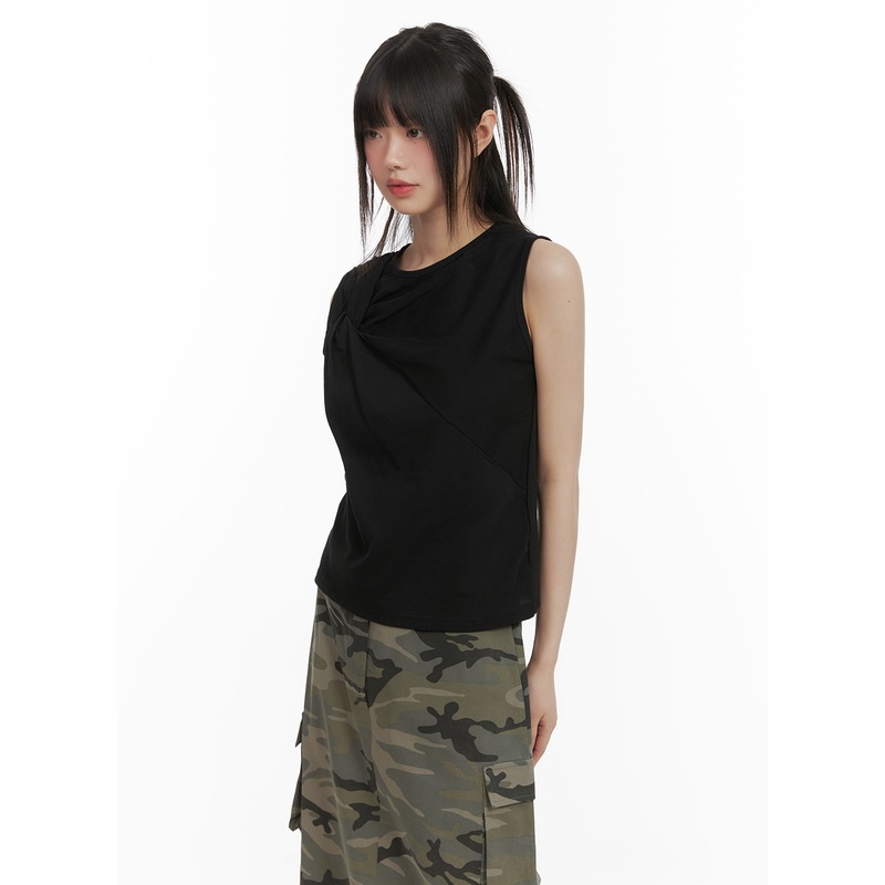 Cotton Unbalanced Sleeveless Top CA418 Black S/M