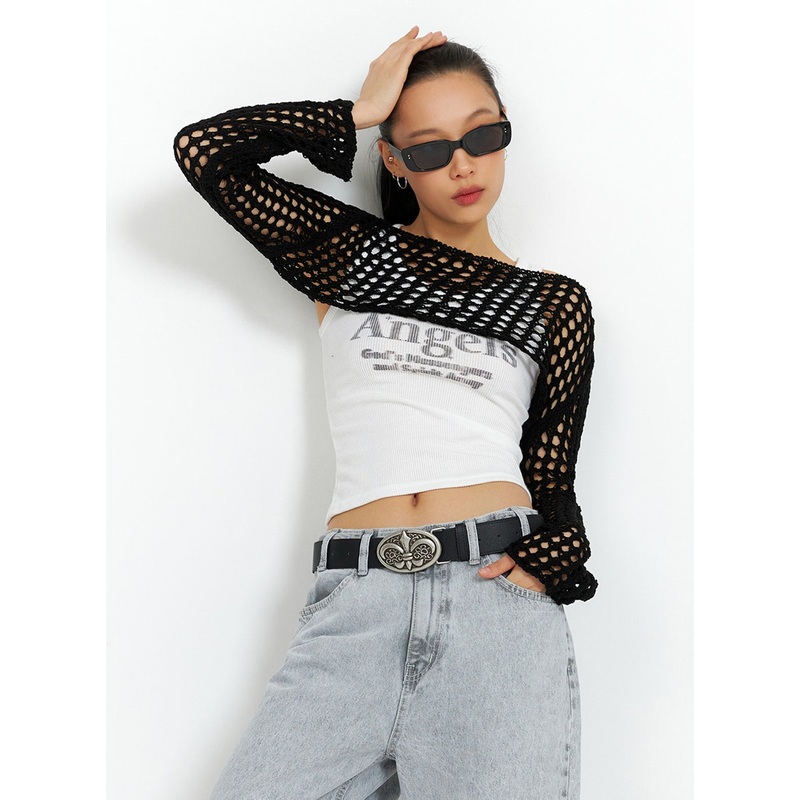 Crochet Knit Bolero Sweater IA417 Black S/M