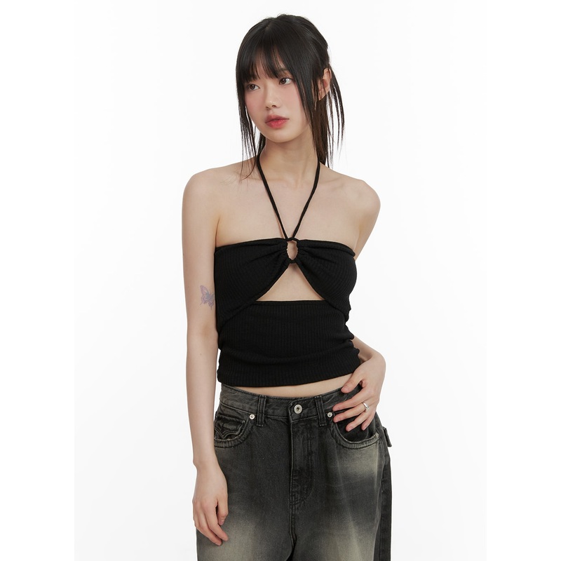 Cut Out Halter Top CA418 Black S/M