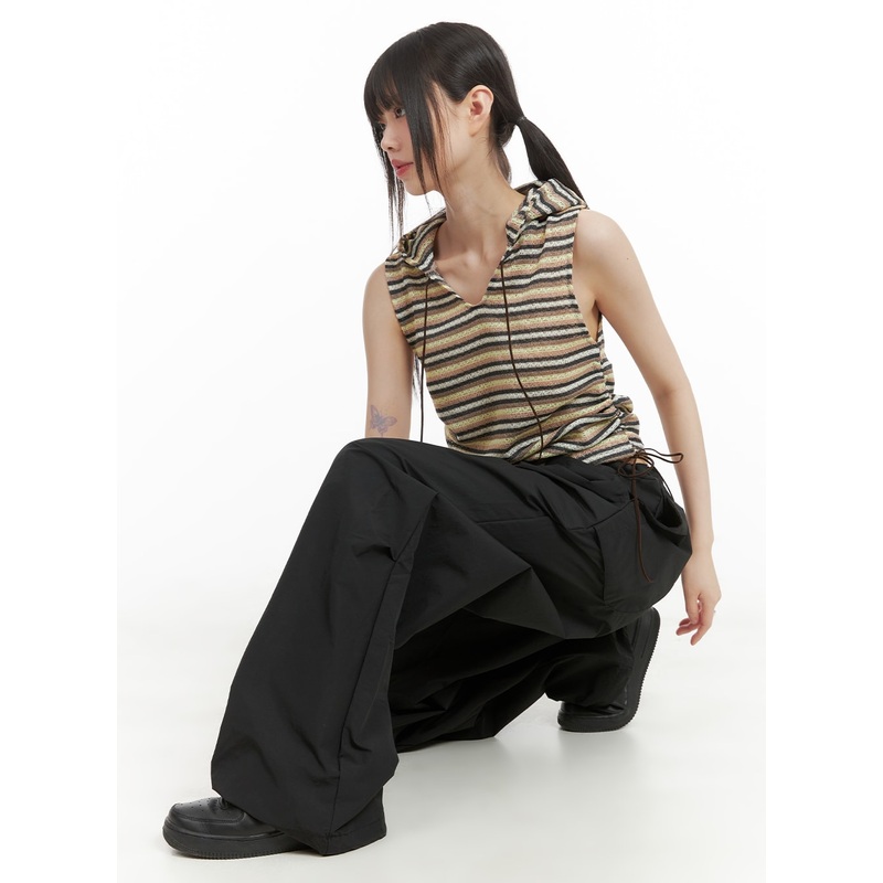 Drawstring Parachute Pants (Unisex) CA418 Black M