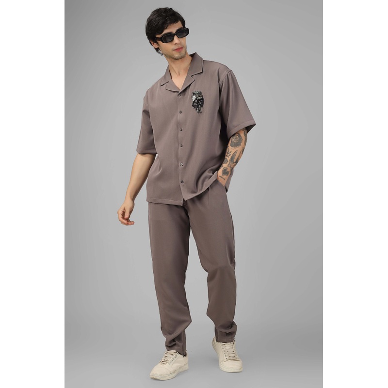 EMBELLISHED OWL CO-ORD SET SHIRT PANTS XS