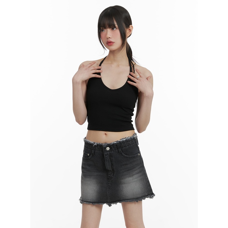 Halter Strap Crop Cami Top CA419 Black S/M