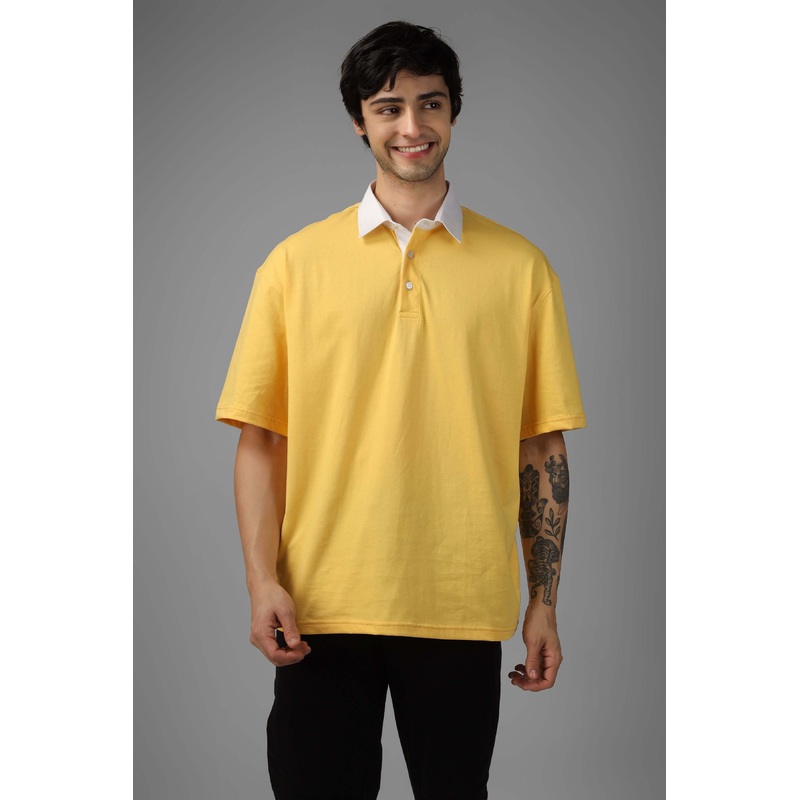 OVERSIZED POLO HALF SLEEVES T-SHIRT YELLOW XS
