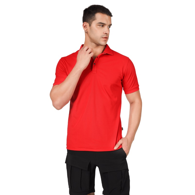 RED POLO NECK HALF STRETCH T-SHIRT XS