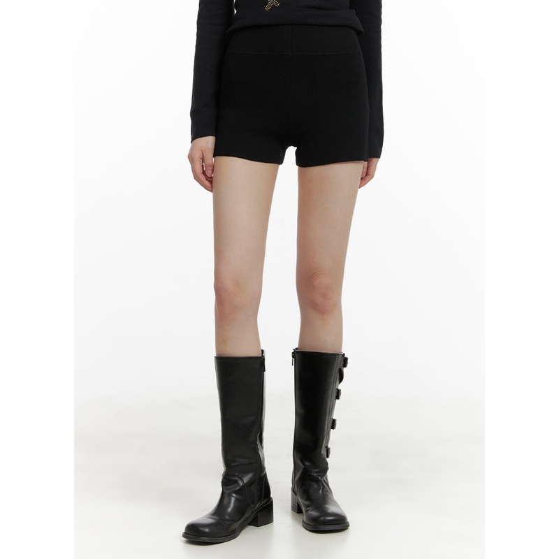 Ribbed Knit Shorts CA419 Black S/M