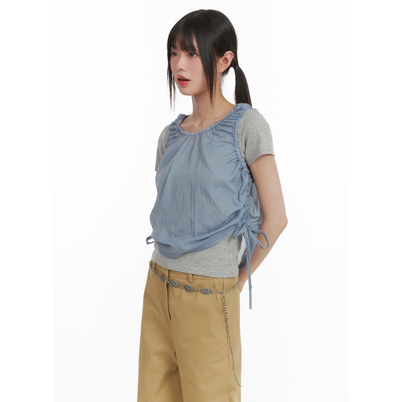 Ruched Side Knot Sleeveless Top CA418 Blue S/M