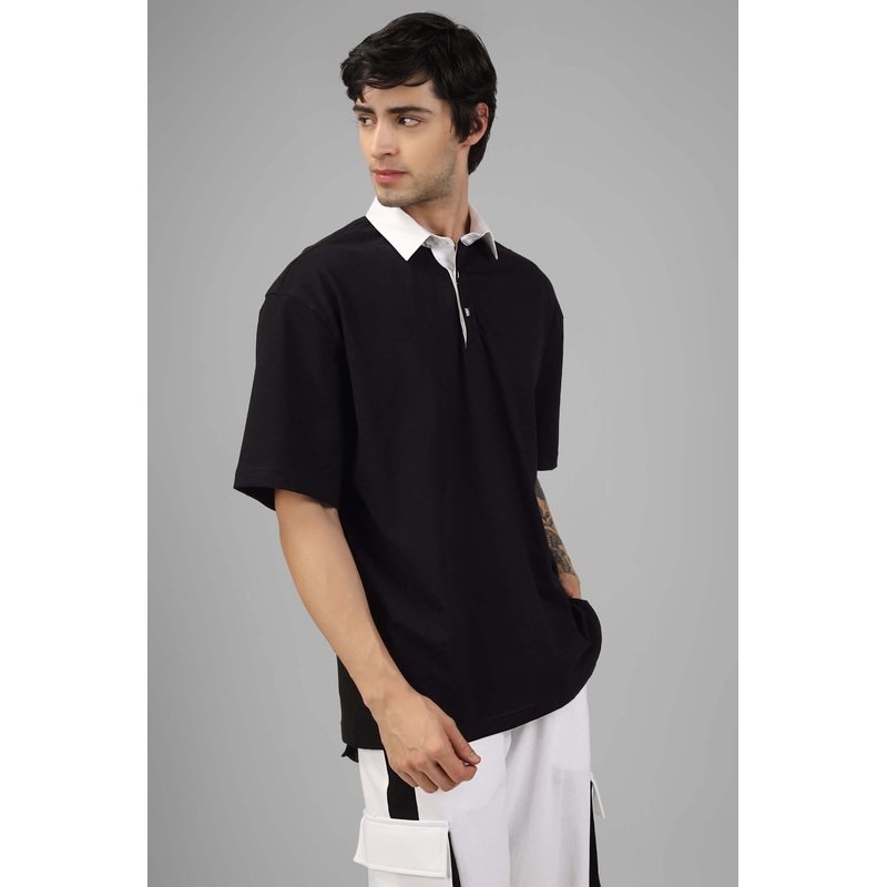 SAGOL POLO OVERSIZED POLO T-SHIRT BLACK XS