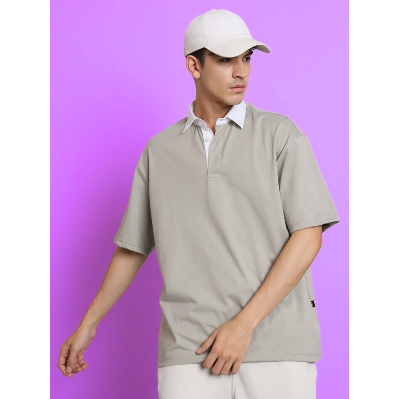 SAGOL POLO OVERSIZED POLO T-SHIRT GRAINED GREY XS