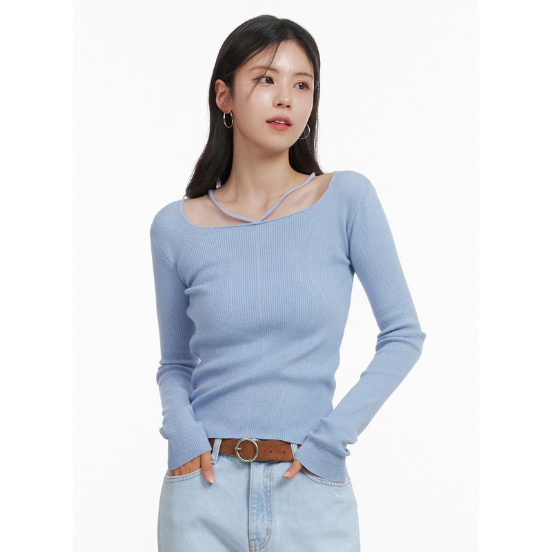 Square Halter Neck Knit Top OA419 Light blue S/M