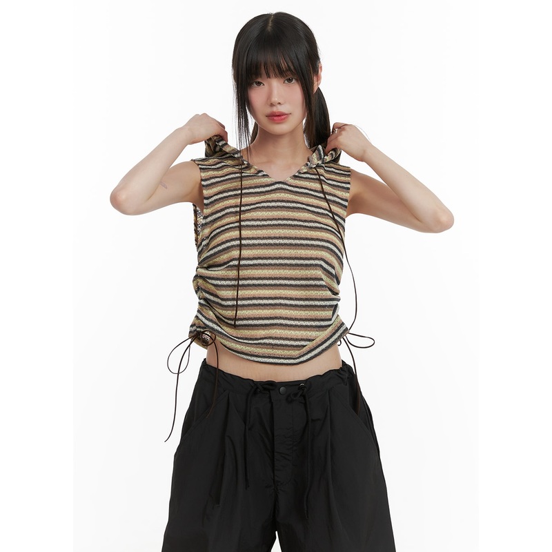 Striped Sleeveless Hoodie CA418 Light green S/M