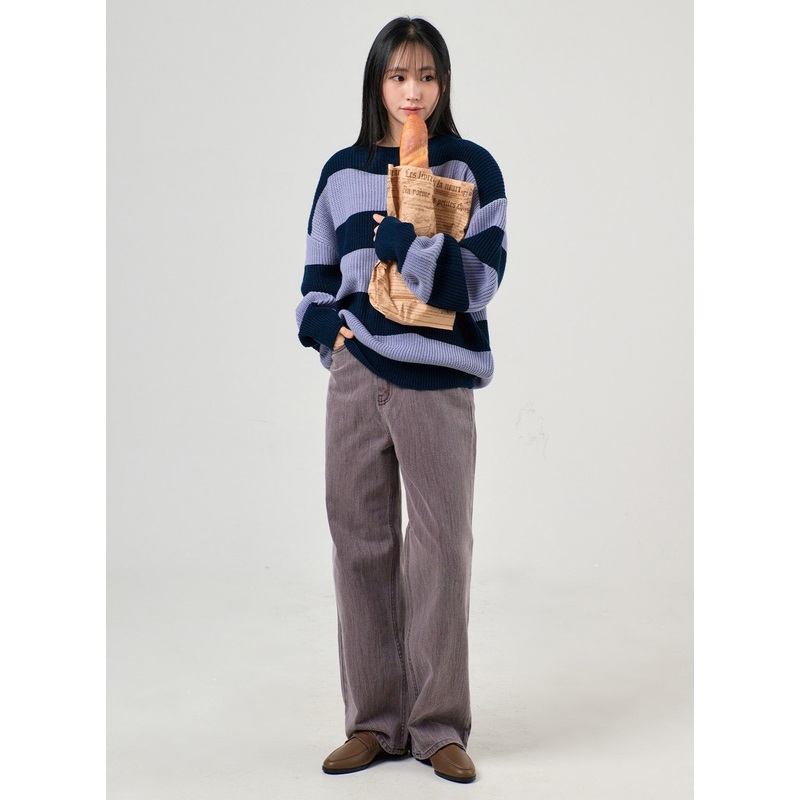 Washed Straight Leg Pants OF405 Purple S