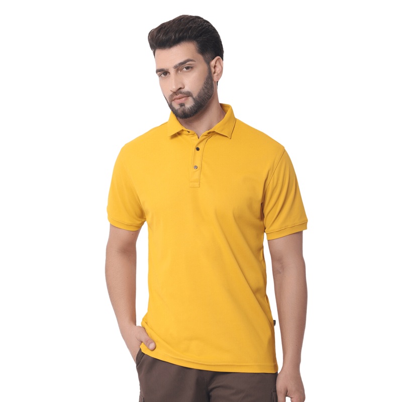 YELLOW POLO NECK HALF SLEEVES T-SHIRT XS