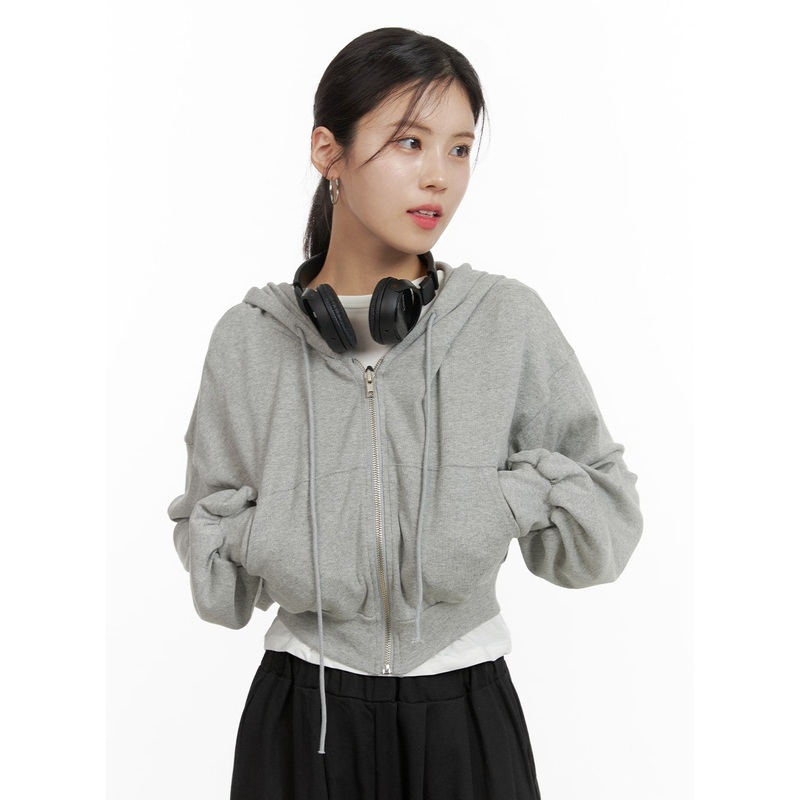 Zip-Up Crop Hoodie Sweatshirt OA419 Gray S/M