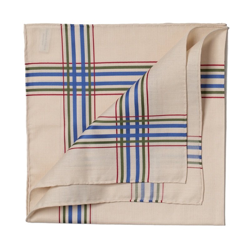 Beige Patterned Handkerchief “Montmartre” made of Cotton with Colorful Check – hand-rolled