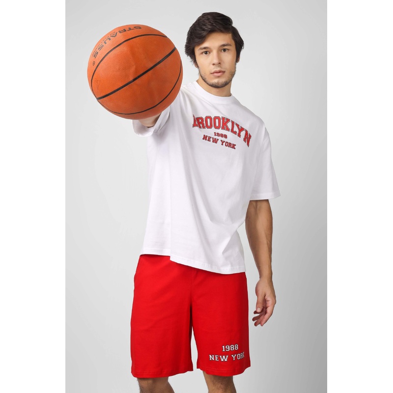 BROOKLYN COTTON CO-ORD SET WHITE RED XS