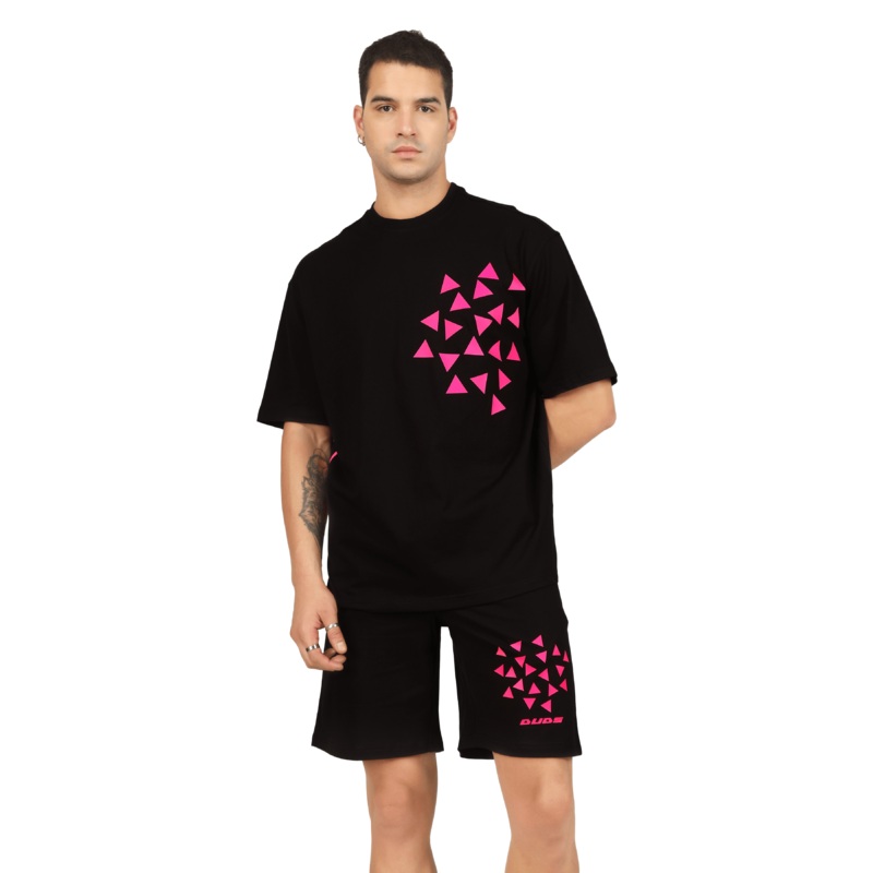 CO-ORD SET BLACK WITH MAGENTA PRINT OF STAR DUST XS