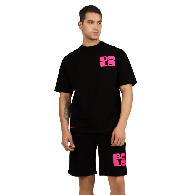 CO-ORD SET BLACK WITH PRINT MAGENTA BOLD XS