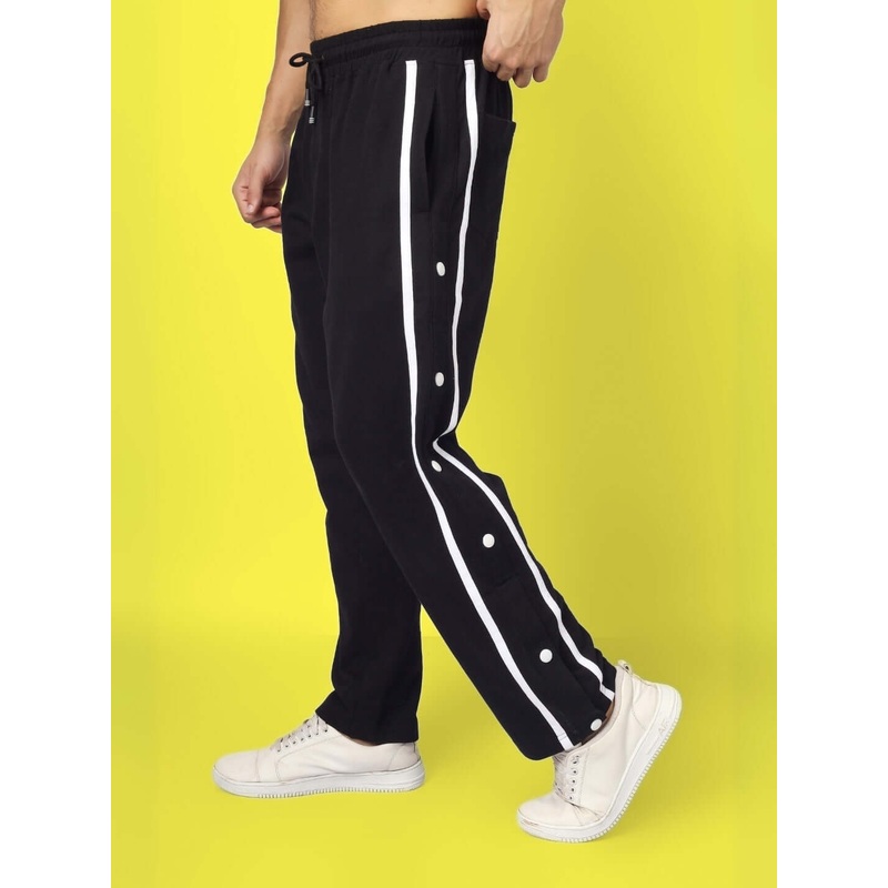 CONTRAST PANEL COTTON JOGGERS BLACK XS