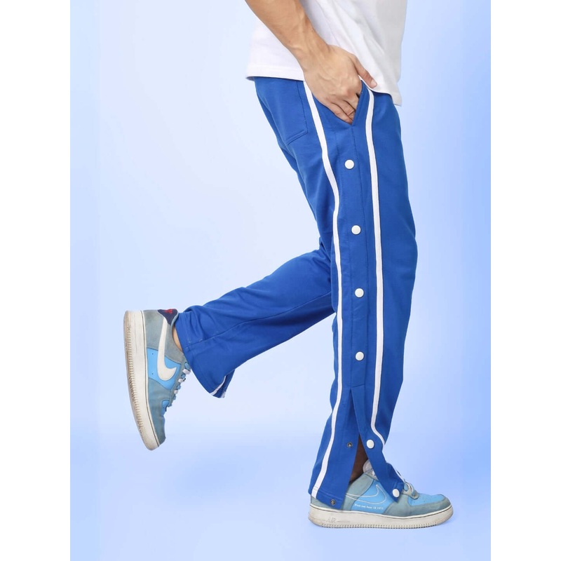 CONTRAST PANEL COTTON JOGGERS BLUE XS