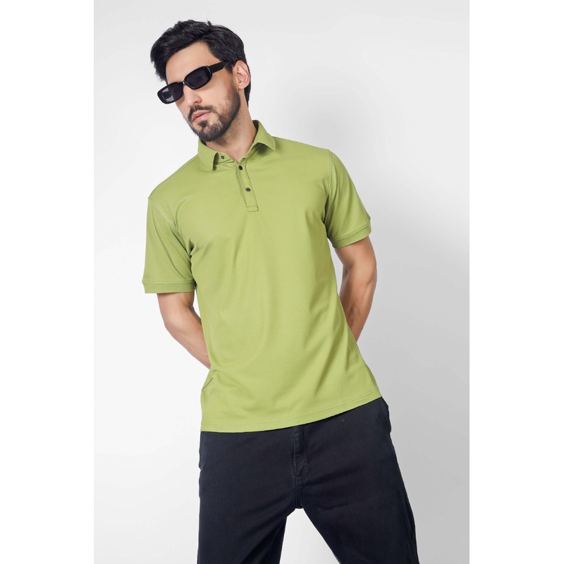 DUDS OLIVE GREEN POLO NECK T-SHIRT XS
