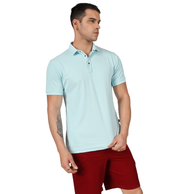 DUDS POWDER BLUE POLO NECK T-SHIRT XS