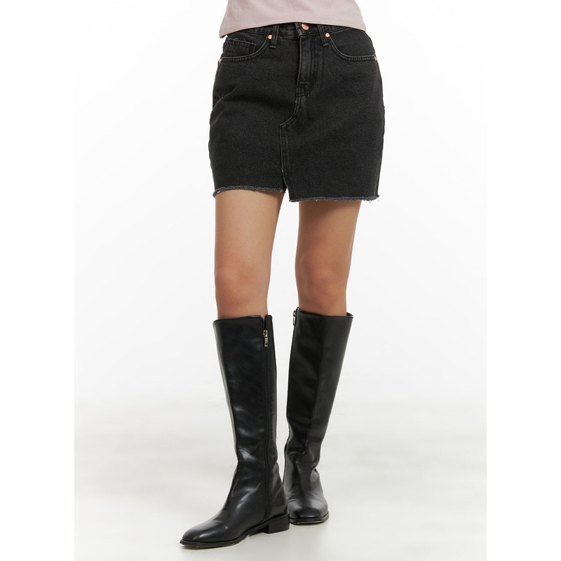 Front Slit Denim Mini Skirt CA415 Gray S