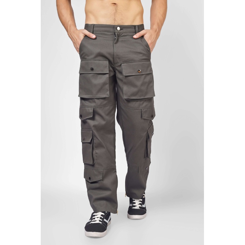 SHADOW GREY CARGO PANTS WITH 8 CARGO POCKET XS