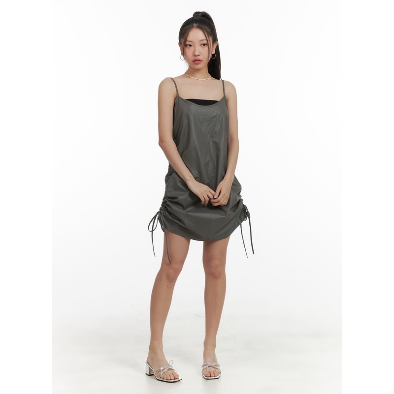 Shirred Nylon Sleeveless Mini Dress OA415 Dark gray S/M