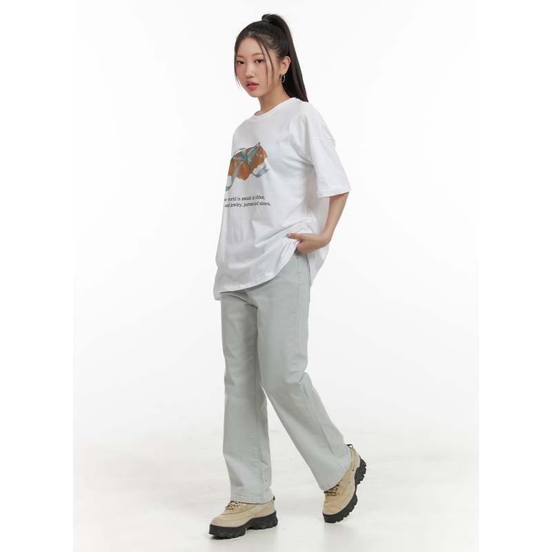 Simple Straight Leg Pants OA415 Light gray S
