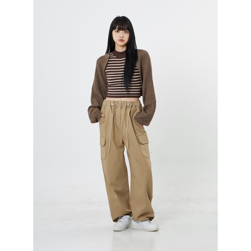 String Wide Cargo Pants OO17 Beige S/M