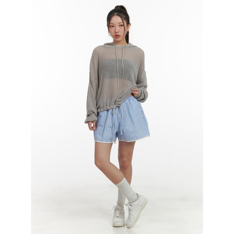 Striped Drawstring Shorts OA416 Light blue S/M