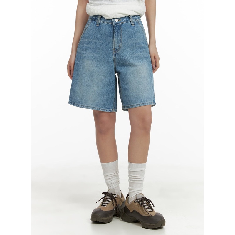 Washed Wide Leg Jorts CA409 Blue S