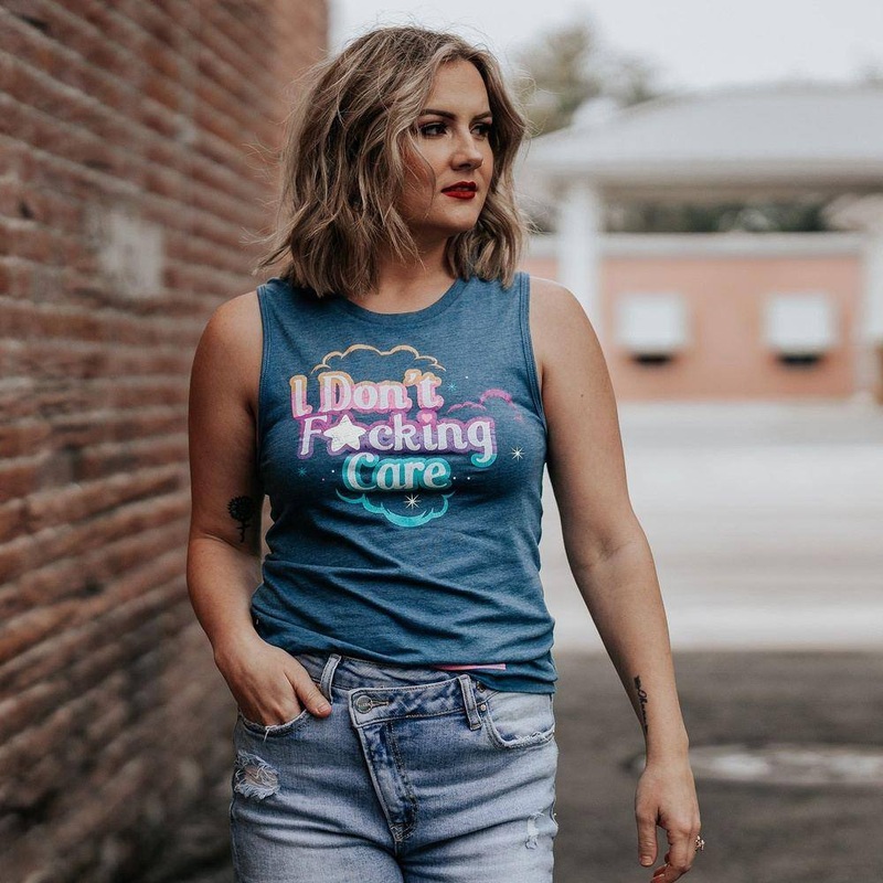 Women’s I Don’t F*cking Care Everyday Tank – Heather Blue Small