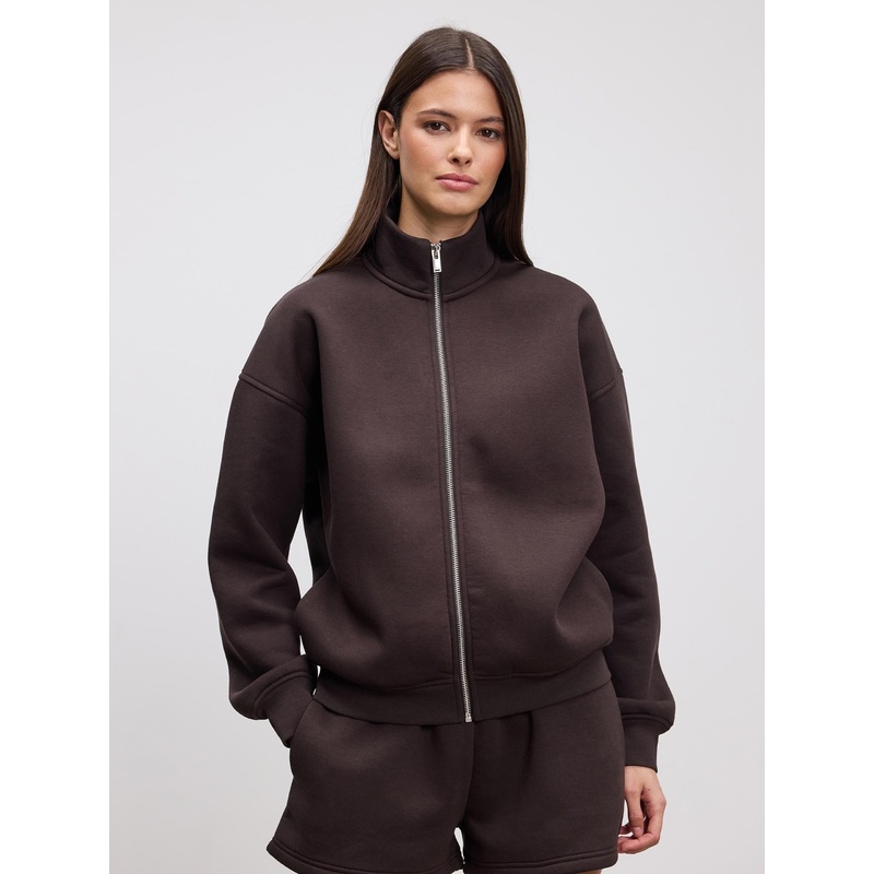 Womens Neoprene Funnel Neck Jacket in Brown XXS (4) Brown Interlock