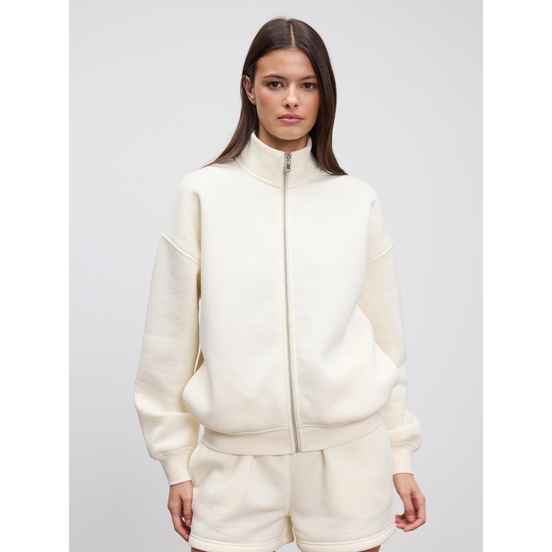 Womens Neoprene Funnel Neck Jacket in Ecru XXS (4) Ecru Interlock