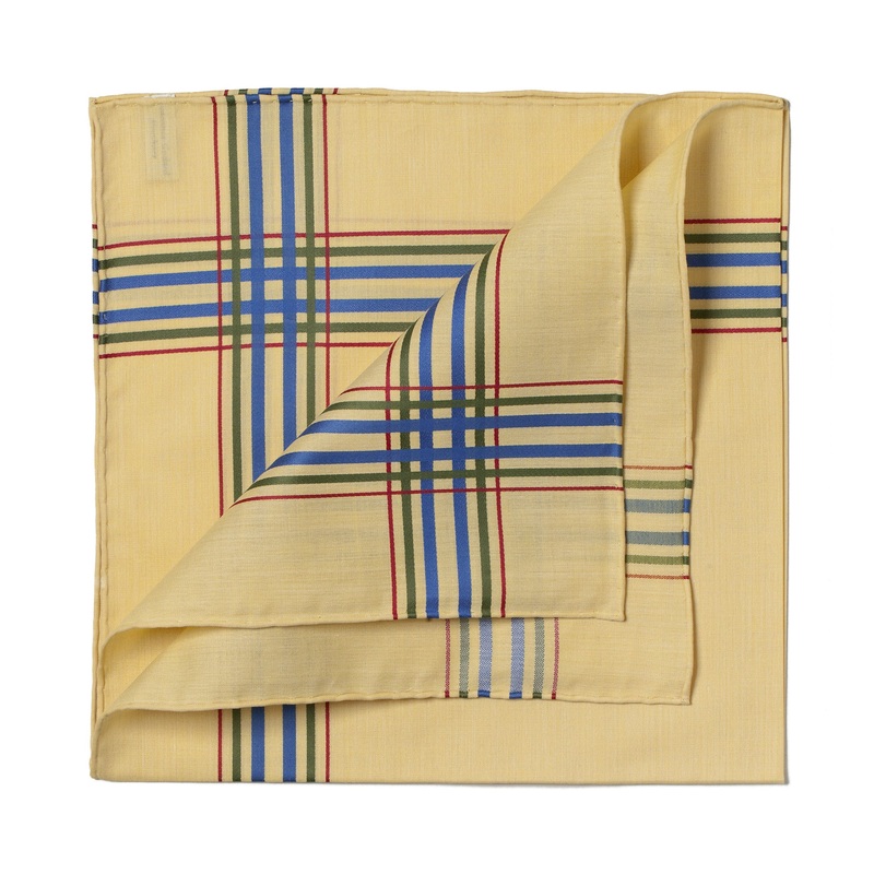 Yellow Patterned Handkerchief “Montmartre” made of Cotton with Colorful Check – hand-rolled