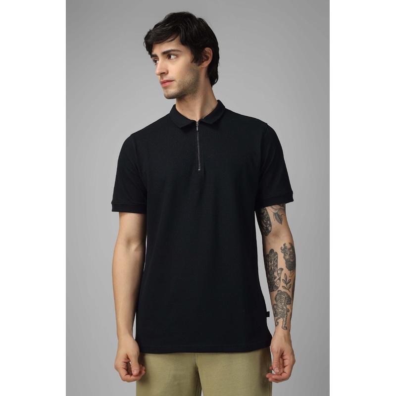 ZIPPER POLO NECK ZIPPER T-SHIRT BLACK XS
