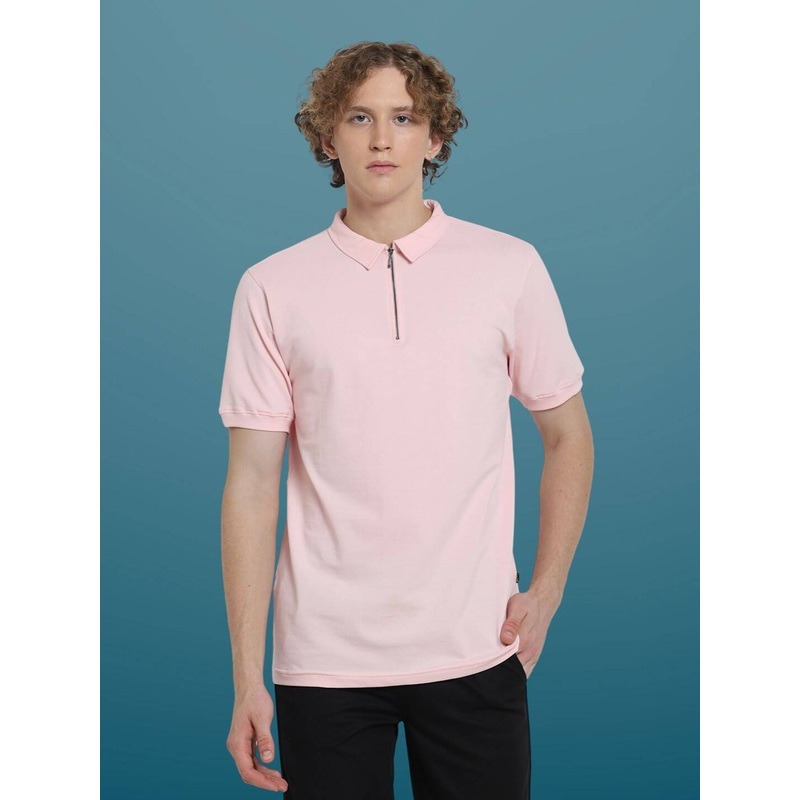 ZIPPER POLO NECK ZIPPER T-SHIRT BLUSH PINK XS