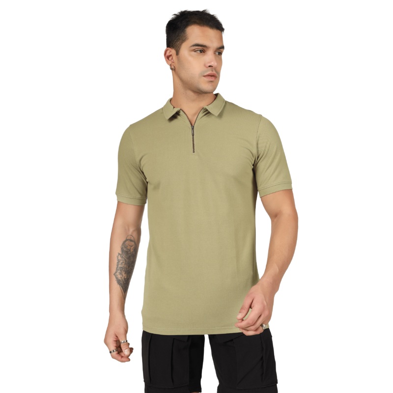 ZIPPER POLO NECK ZIPPER T-SHIRT GRAVEL GREEN XS