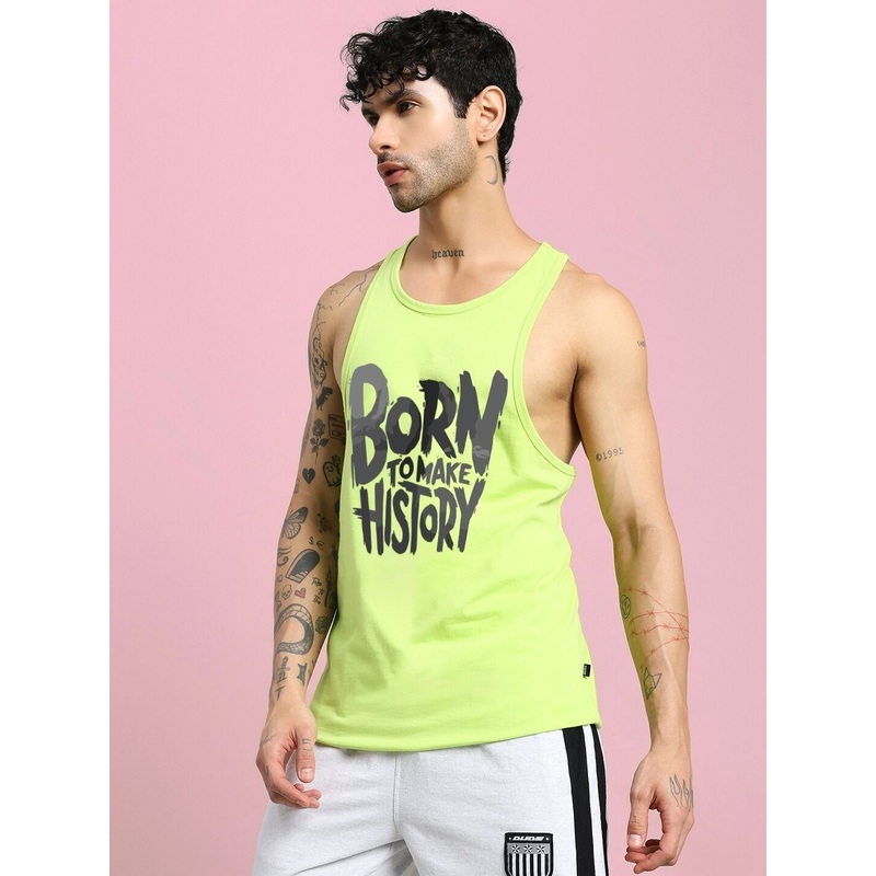 BORN TO MAKE HISTORY GYM VEST T-SHIRT NEON GREEN XS