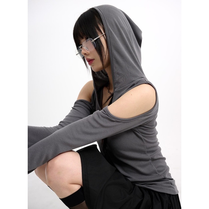Cold Shoulder Hoodie CM415 Dark gray S/M