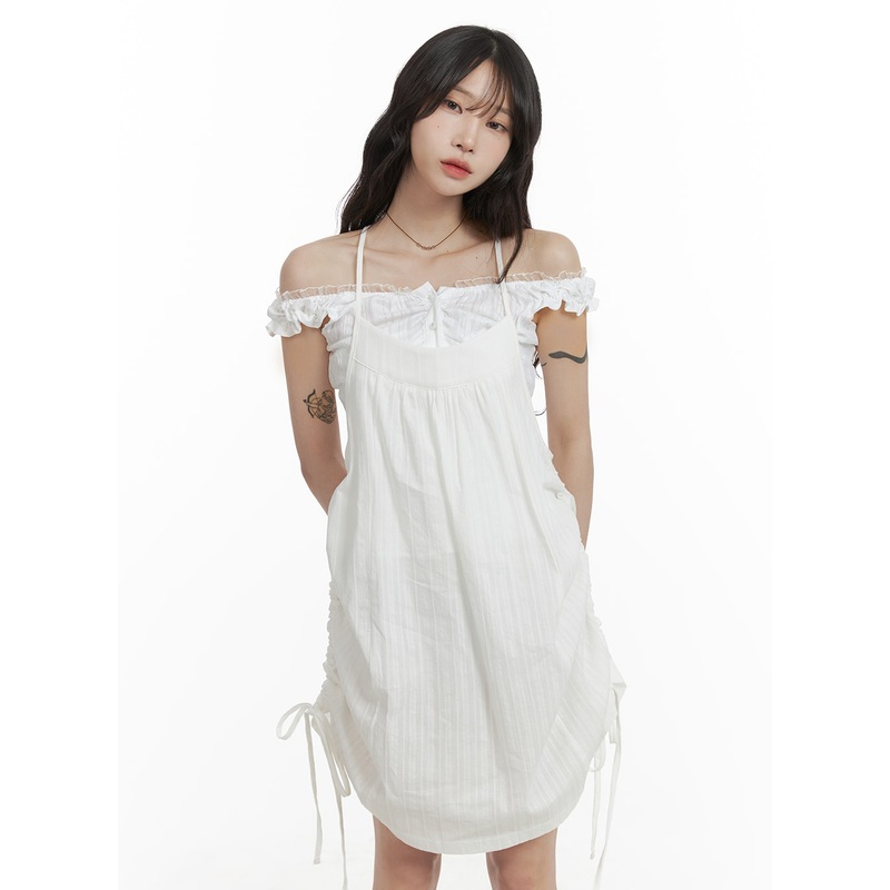 Cotton String Cami Mini Dress CA408 White S/M