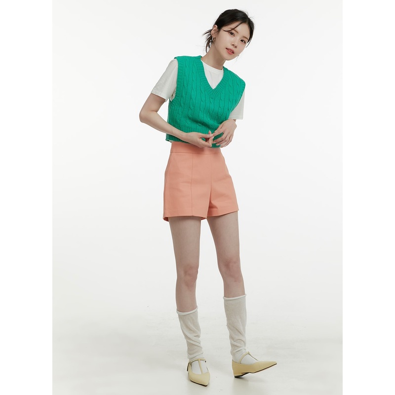 High Waist Solid Shorts OA405 Orange S