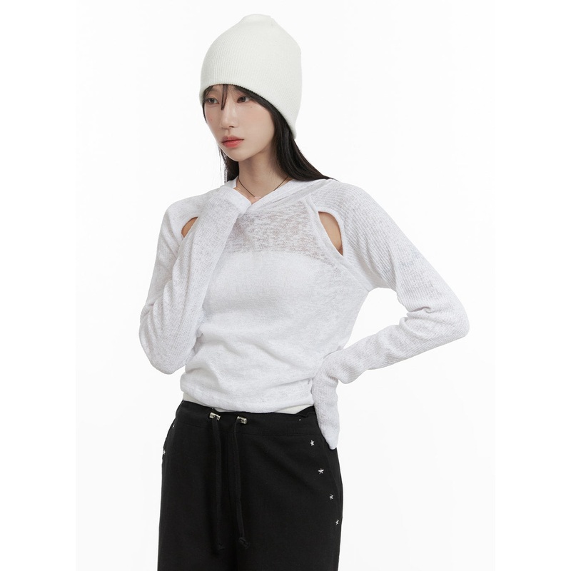 Hooded Cut-Out Top CA404 White S/M