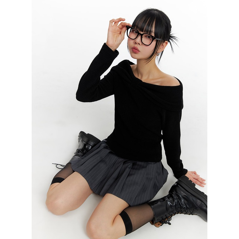 Ribbon Off-Shoulder Top IF402 Black S/M