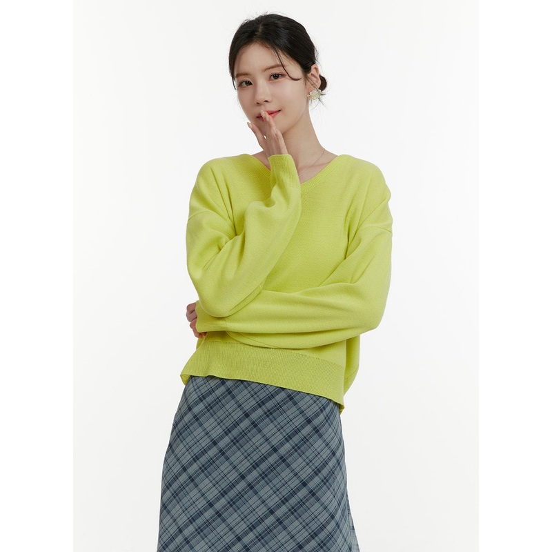 Solid V-Neck Sweater OA405 Light green S/M