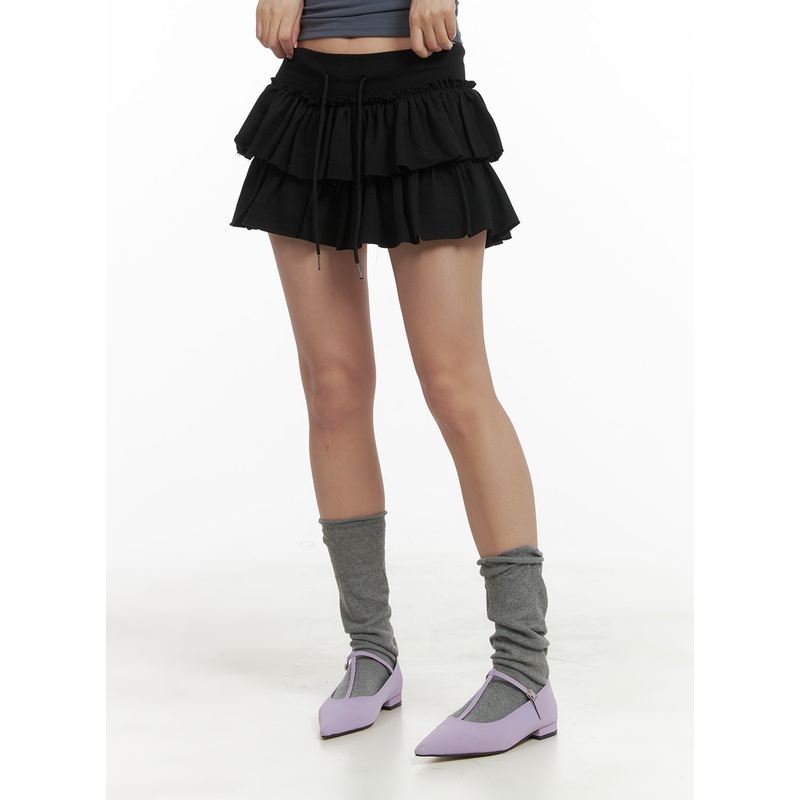 String Frill Mini Skort CA409 Black S/M