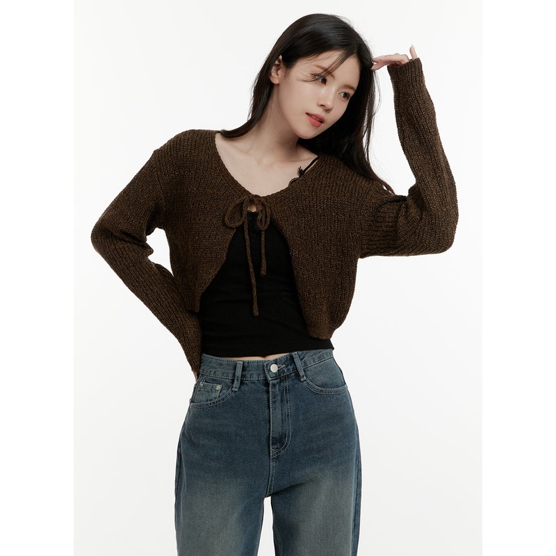 Tie Knit Crop Cardigan OA405 Brown S/M